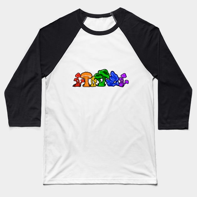 Rainbow Mushroom Lane Baseball T-Shirt by MayGreenAbgrall